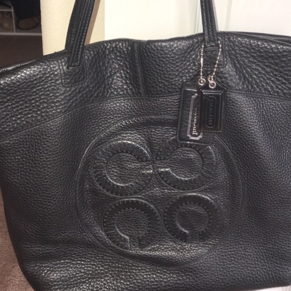 Coach Black Pebbled Leather Tote with Signature Patch